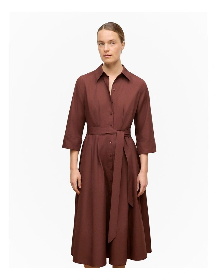 Cotton Poplin Cuff Detail Shirt Dress in Espresso image 2