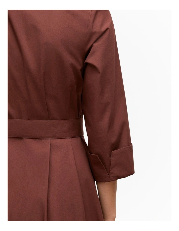 Cotton Poplin Cuff Detail Shirt Dress in Espresso image 3
