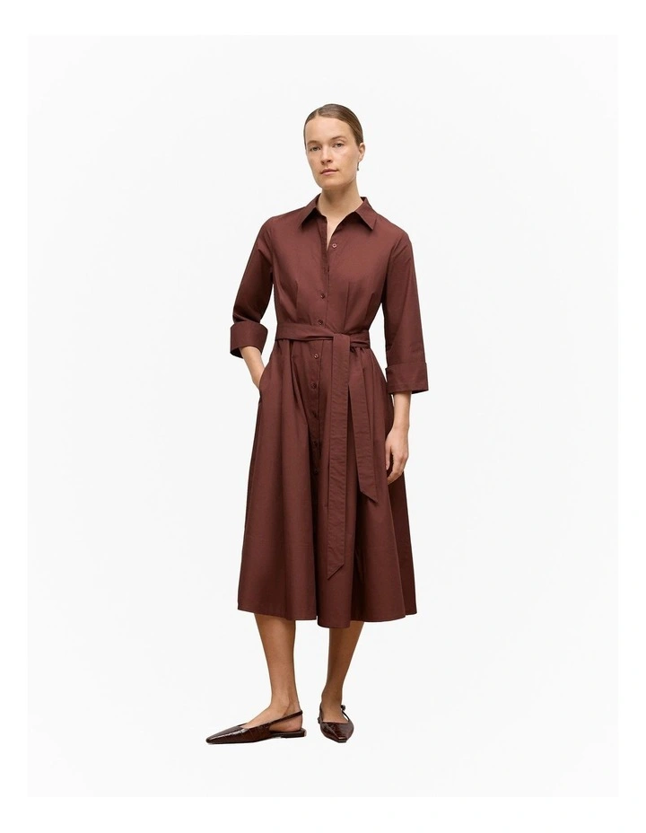 Cotton Poplin Cuff Detail Shirt Dress in Espresso image 4