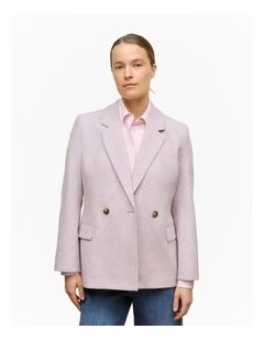 Italian Wool Blend Double Breasted Blazer in Pink Rose