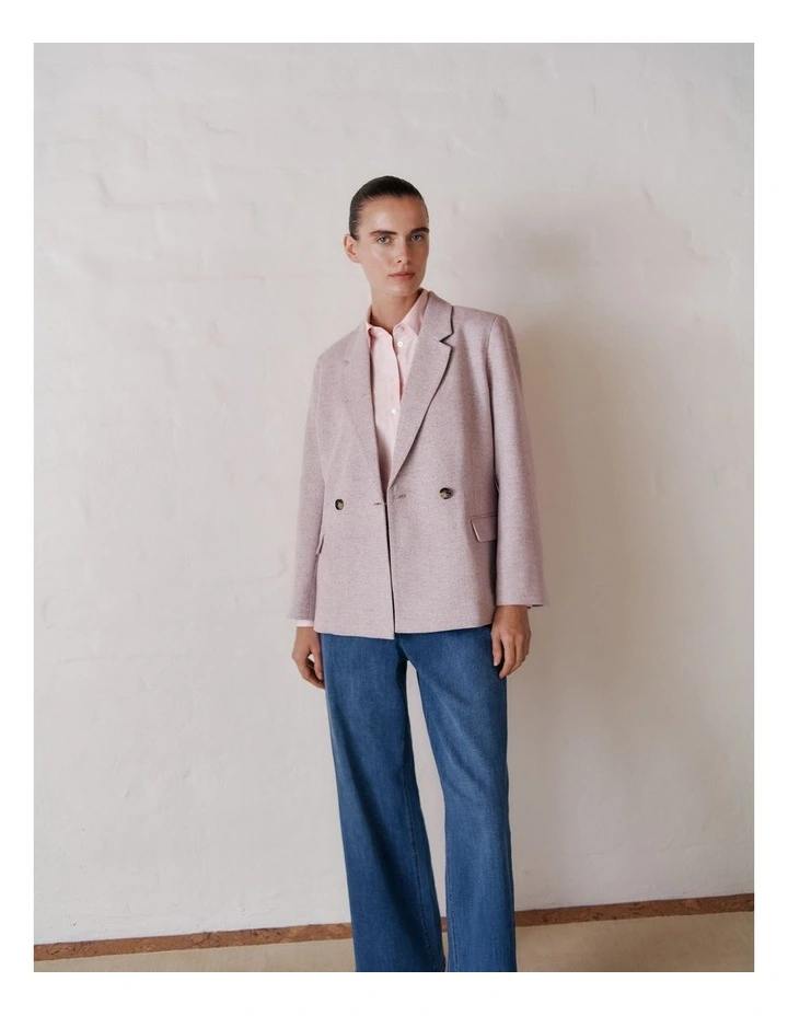 Italian Wool Blend Double Breasted Blazer in Pink Rose image 2