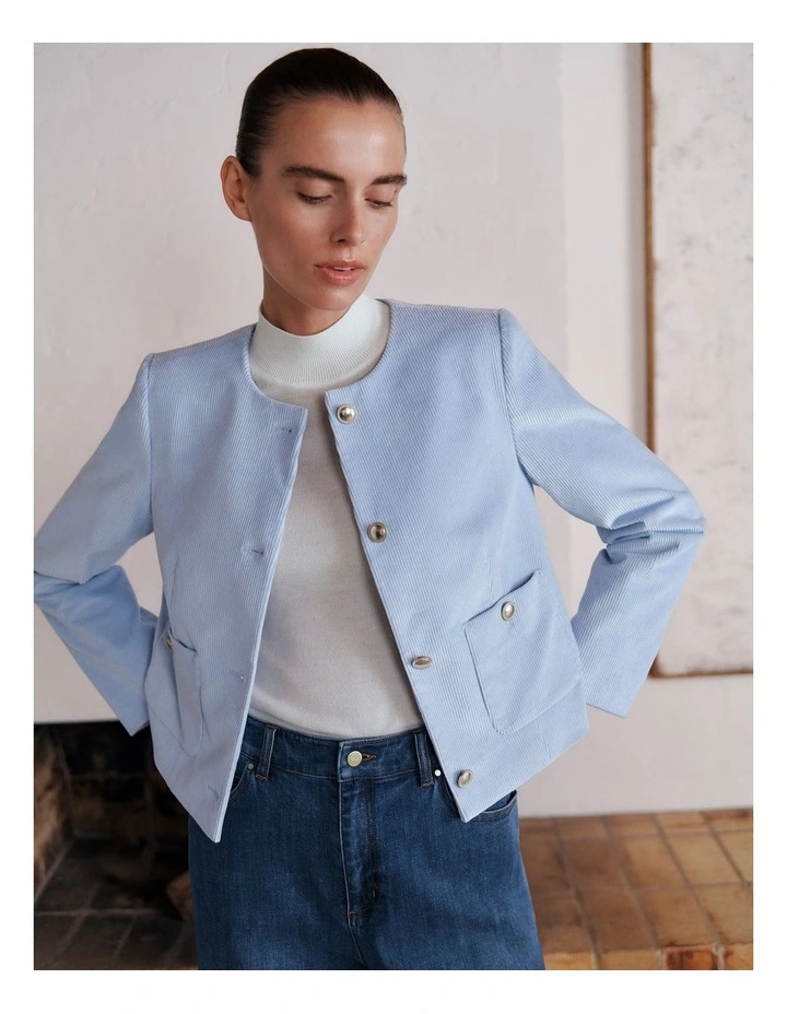 Italian Cord Button Front Jacket in Mist Blue image 2