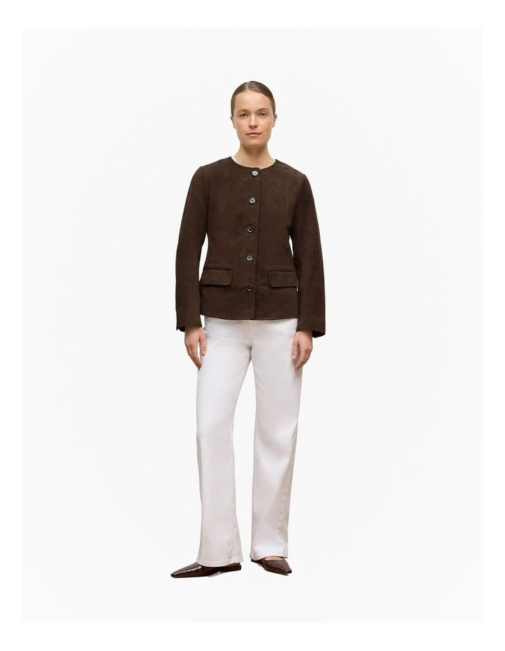 Suede Collarless Jacket in Coffee Bean image 3