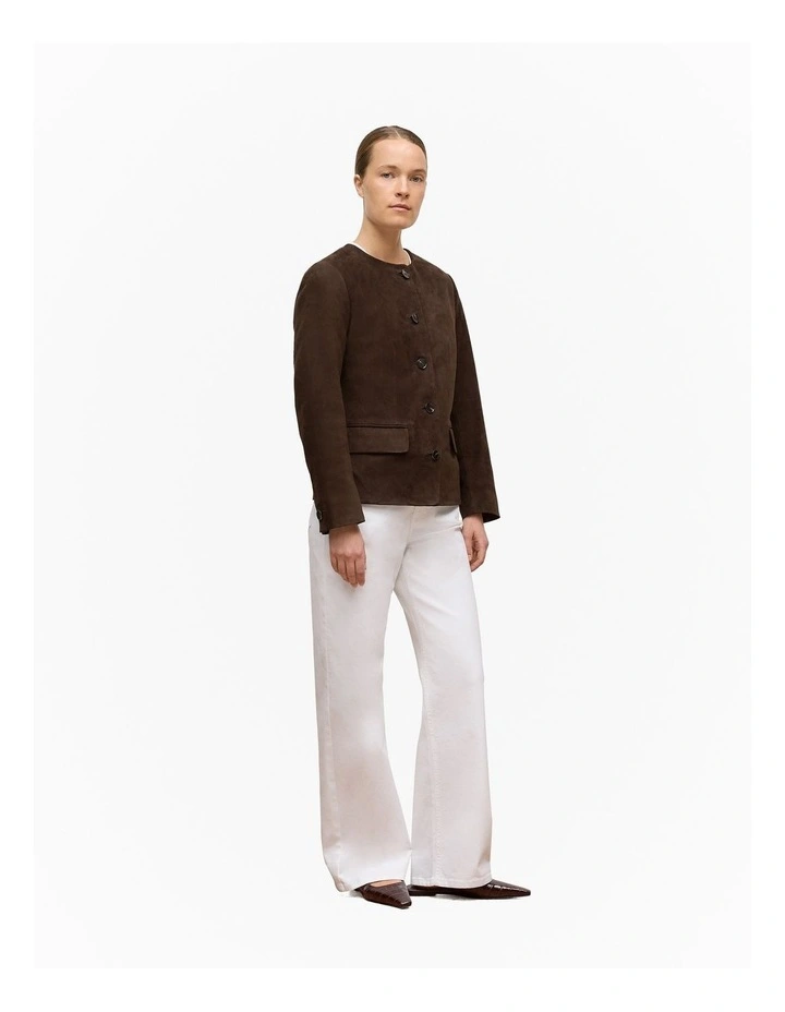 Suede Collarless Jacket in Coffee Bean image 5