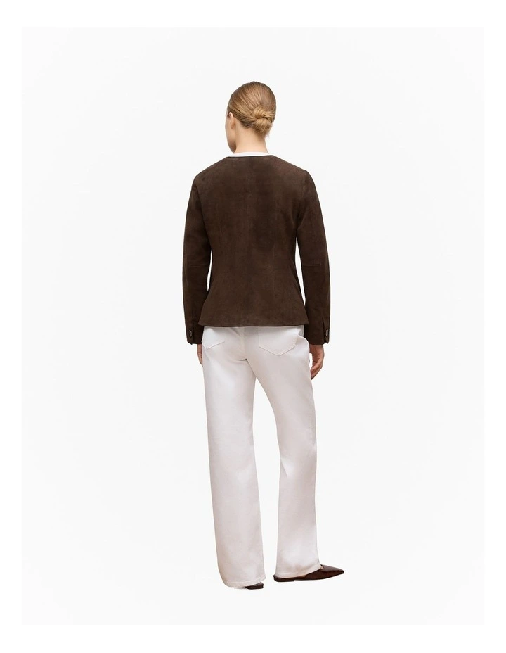 Suede Collarless Jacket in Coffee Bean image 6