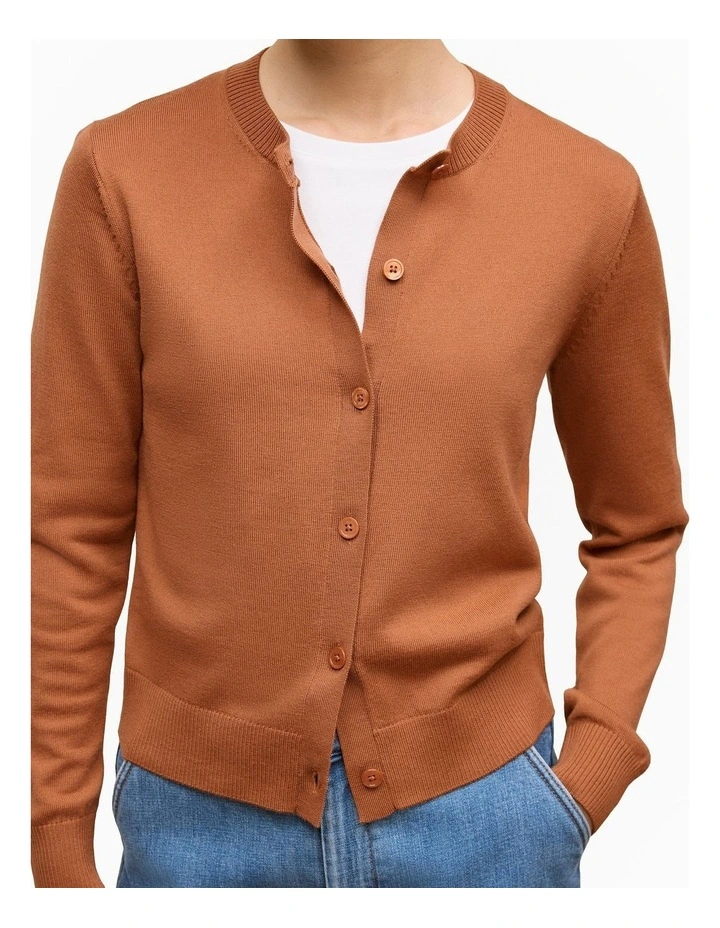 Merino Classic Crew Neck Cardigan in Sierra image 3
