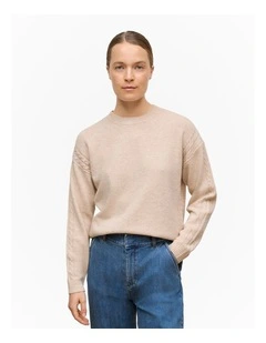 Wool Cashmere Cable Detail Crew in Oat Marle