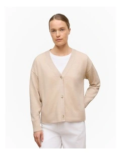 Wool Cashmere Relaxed V Cardigan in Oat Marle