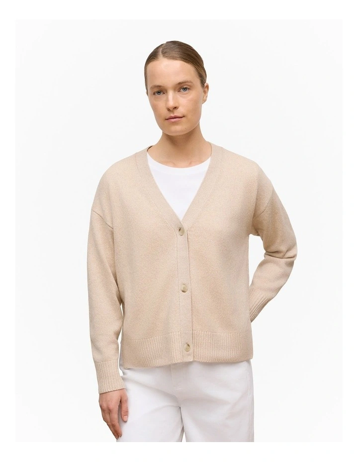 Wool Cashmere Relaxed V Cardigan in Oat Marle image 1