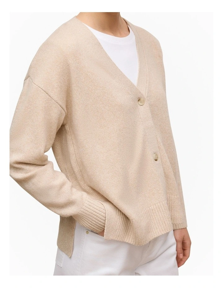 Wool Cashmere Relaxed V Cardigan in Oat Marle image 3