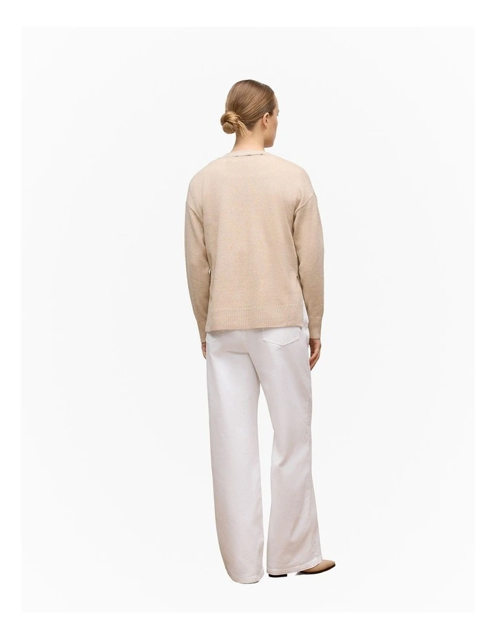 Wool Cashmere Relaxed V Cardigan in Oat Marle image 4