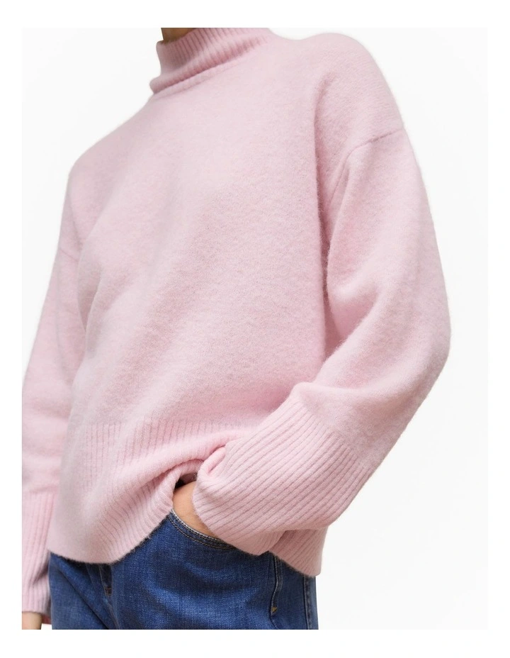 Alpaca Merino Blend Relaxed Mock Neck Top in Light Blush image 3