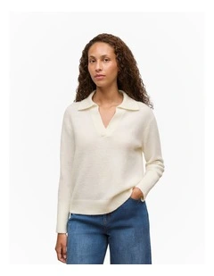 Alpaca Merino Blend Polo Top in Marshmallow