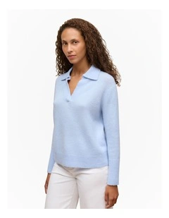 Alpaca Merino Blend Polo in Soft Blue