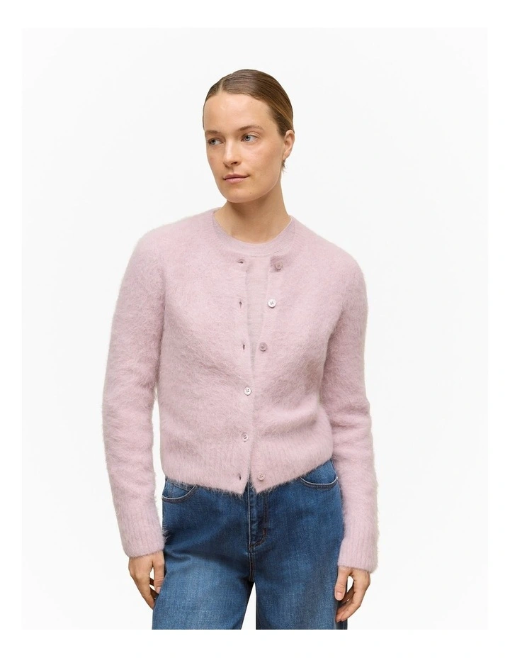 Brushed Alpaca Button Through Cardigan in Pink Rose image 1