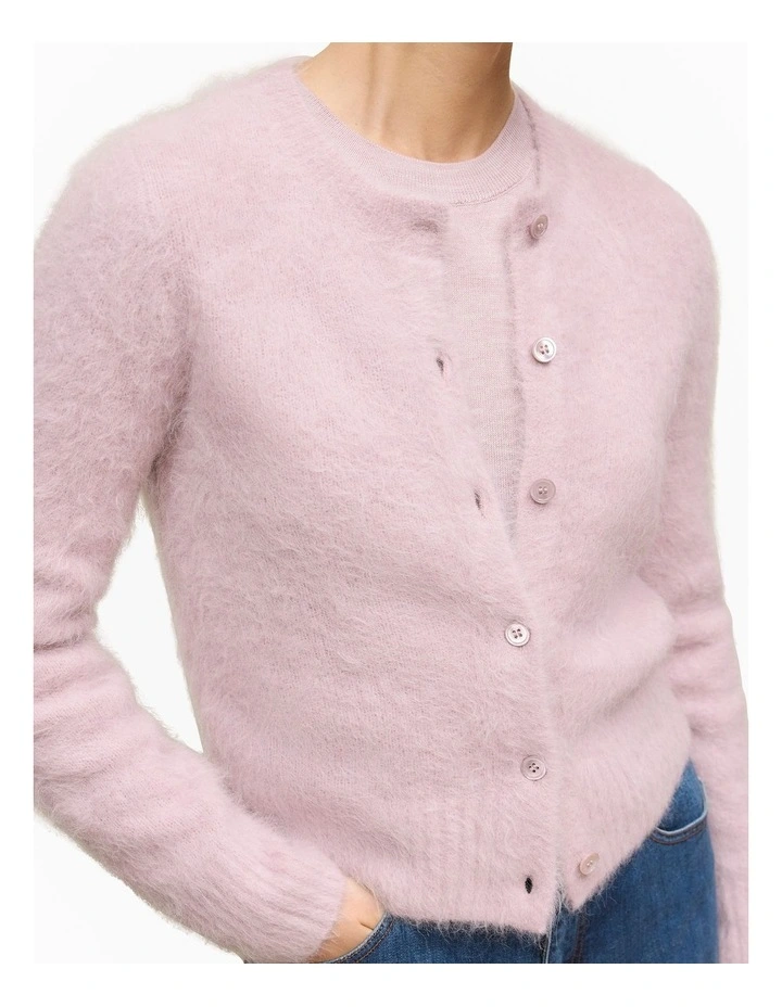 Brushed Alpaca Button Through Cardigan in Pink Rose image 3