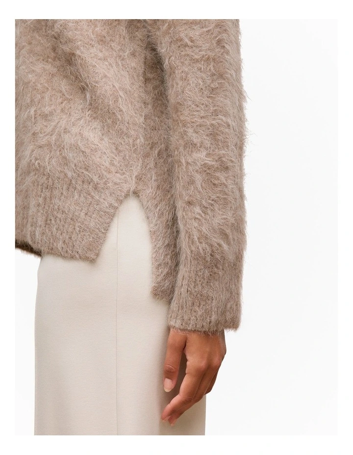 Brushed Alpaca Relaxed V Knit Top in Natural image 4