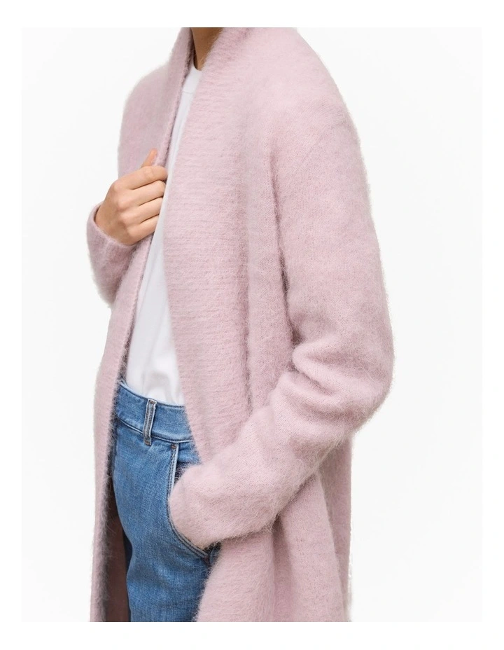 Brushed Alpaca Longline Cardigan in Pink Rose image 3