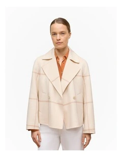 Double Faced Wool Check Peacoat in Stone