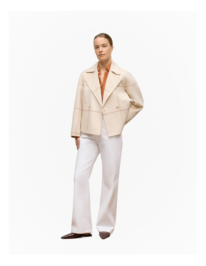 Double Faced Wool Check Peacoat in Stone image 3