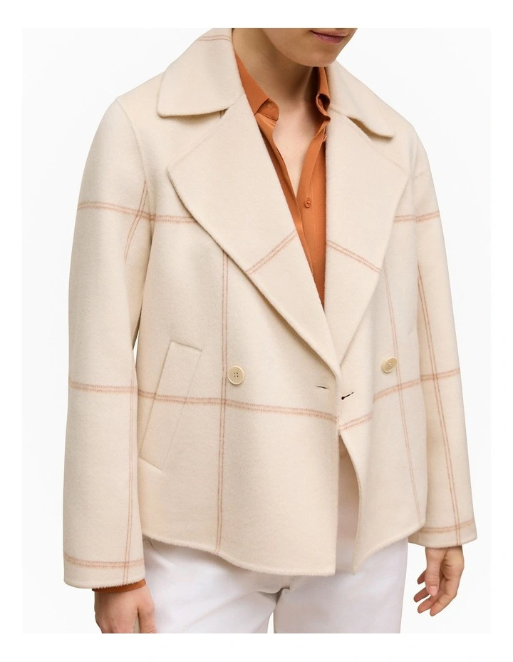 Double Faced Wool Check Peacoat in Stone image 4