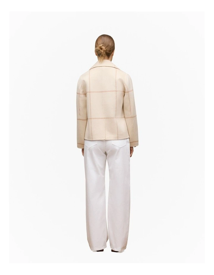 Double Faced Wool Check Peacoat in Stone image 5