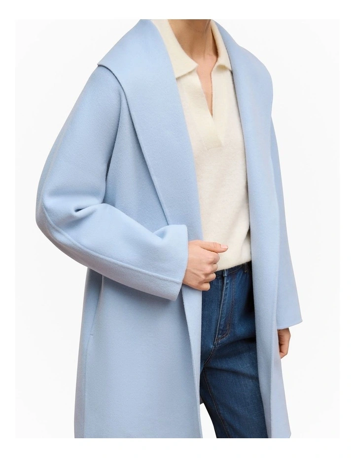 Double Faced Wool Wrap Coat in Mist Blue image 3