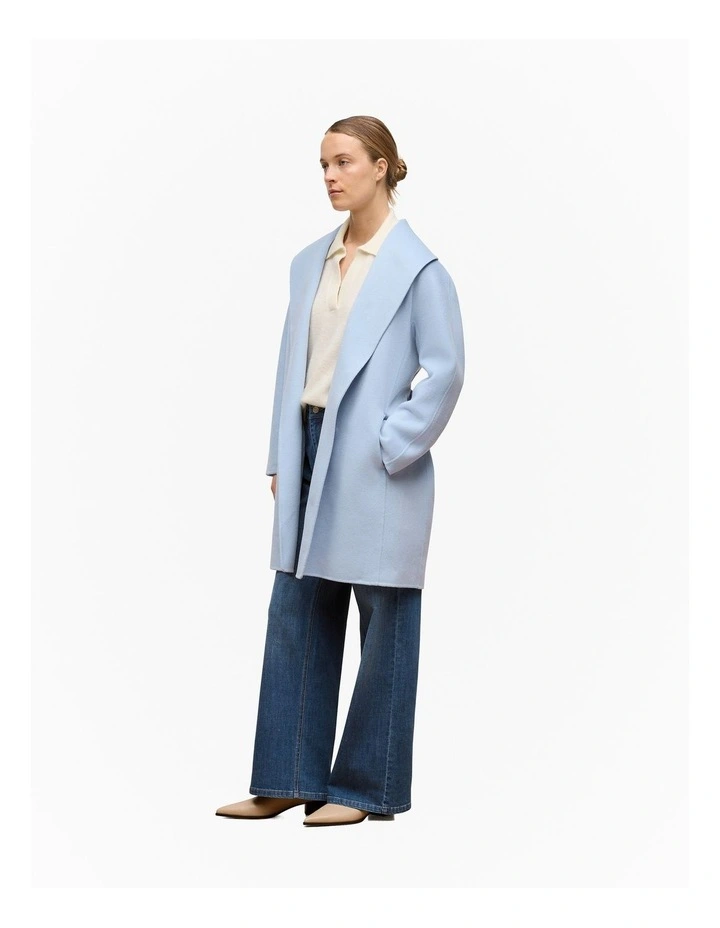 Double Faced Wool Wrap Coat in Mist Blue image 4