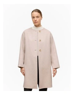 Brushed Wool Scarf Coat in Oat