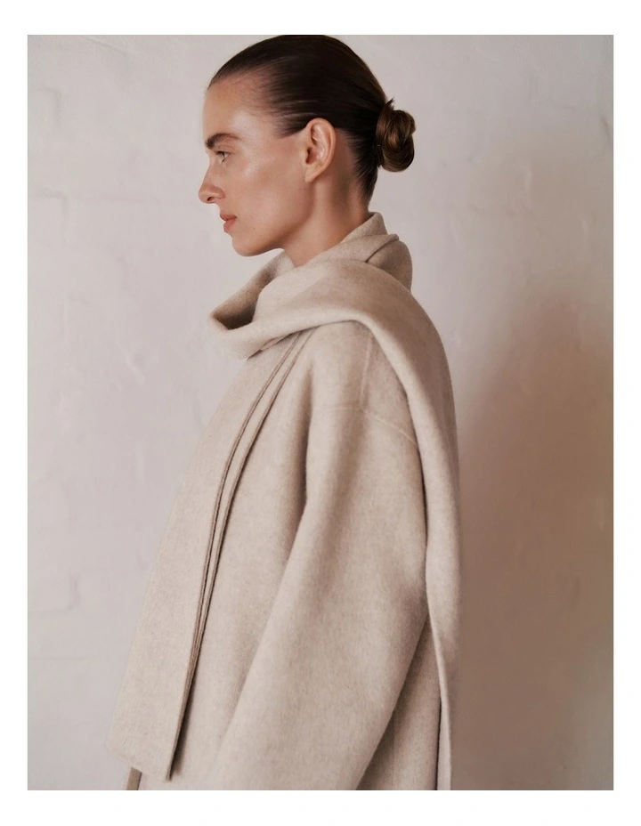 Brushed Wool Scarf Coat in Oat image 2
