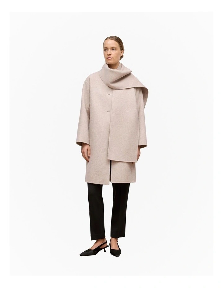 Brushed Wool Scarf Coat in Oat image 3