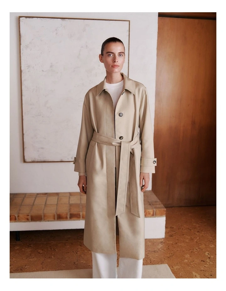 Double Cloth Longline Trench Coat in Putty image 2