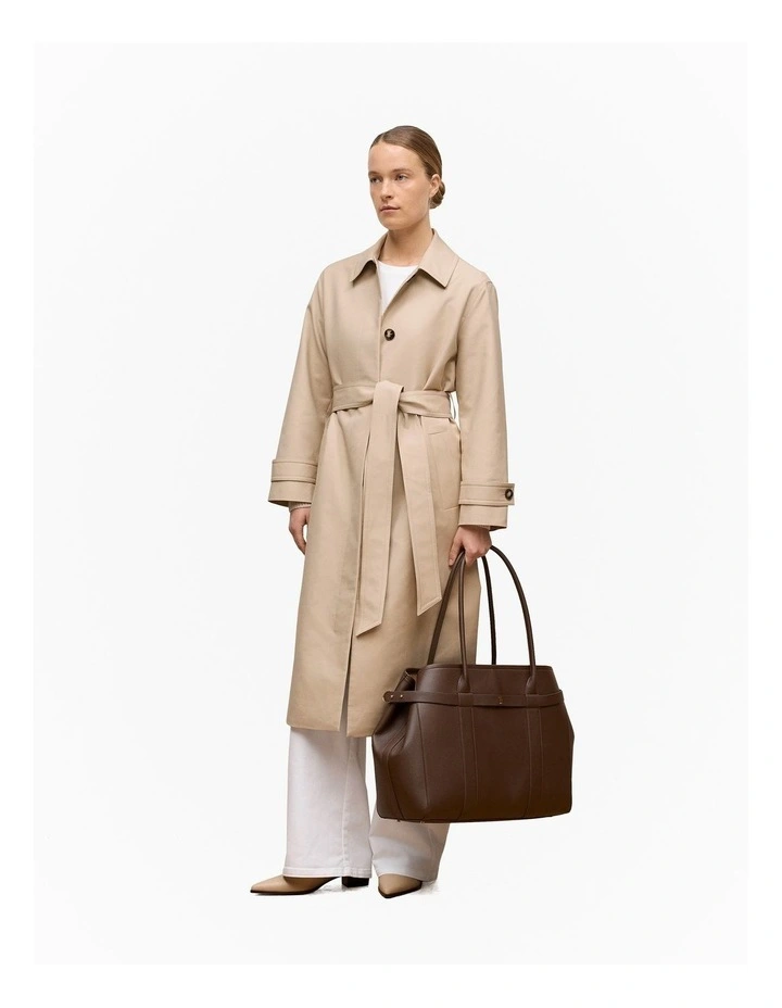 Double Cloth Longline Trench Coat in Putty image 5