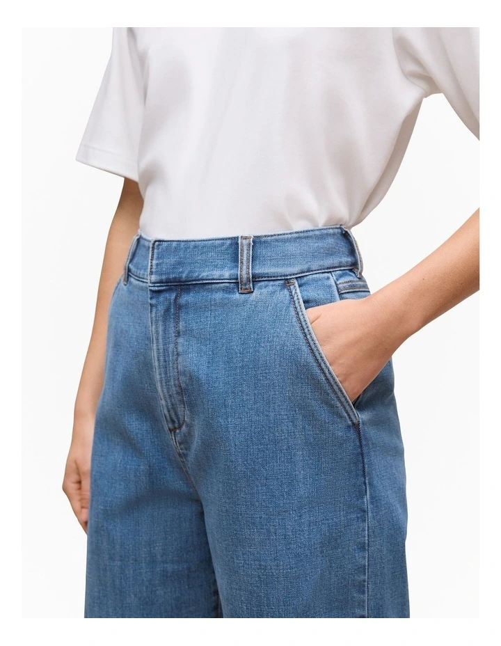 Australian Cotton Blend Denim Tailored Pant in Mid Blue image 3