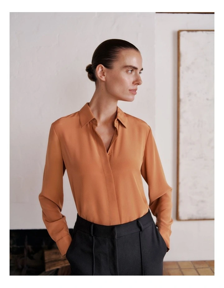 Silk Concealed Placket Shirt in Sierra image 2