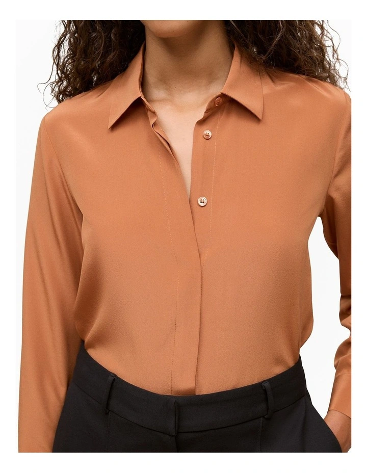 Silk Concealed Placket Shirt in Sierra image 4