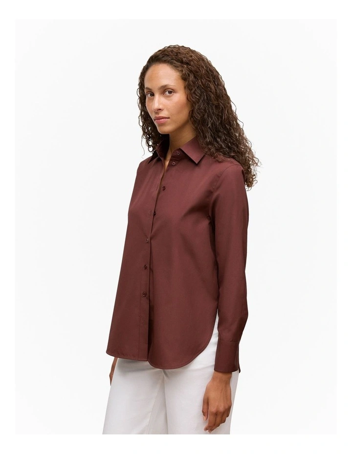 Cotton Poplin Long Sleeve Shirt in Espresso image 1