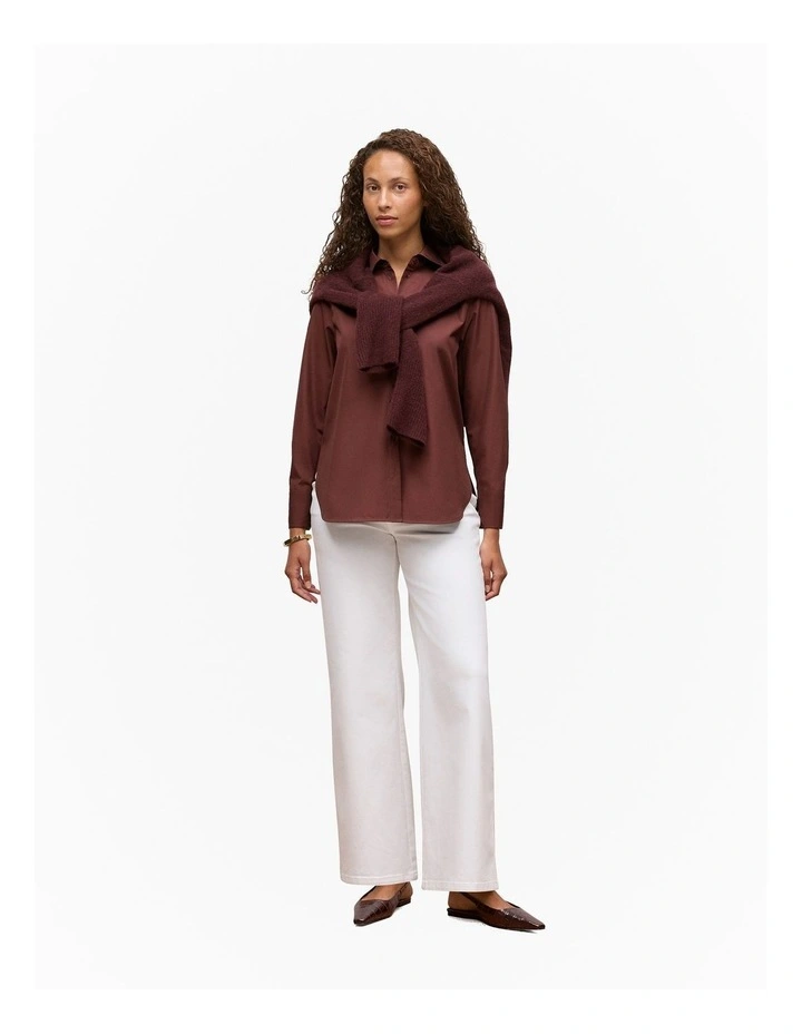 Cotton Poplin Long Sleeve Shirt in Espresso image 2