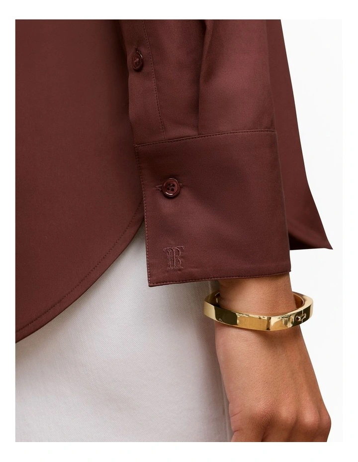 Cotton Poplin Long Sleeve Shirt in Espresso image 3