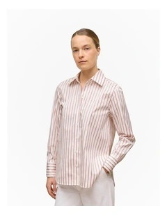 Cotton Poplin Jacquard Stripe Shirt in Pink Rose