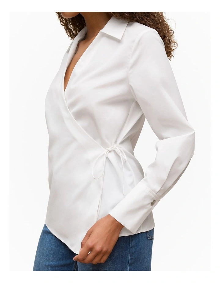 Cotton Poplin Wrap Shirt in Marshmallow image 3