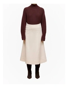 Natural Seed Denim Panelled Skirt in Ecru