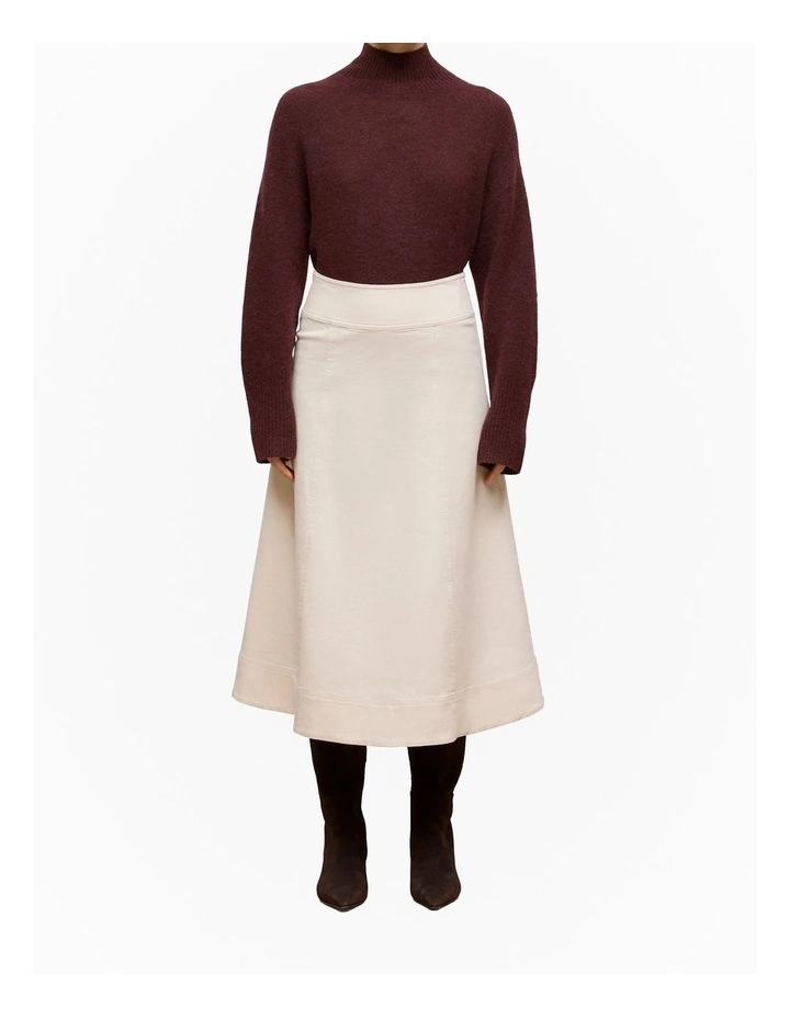 Natural Seed Denim Panelled Skirt in Ecru image 1