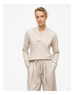 Jacquard Shawl Neck Sweat in Stone