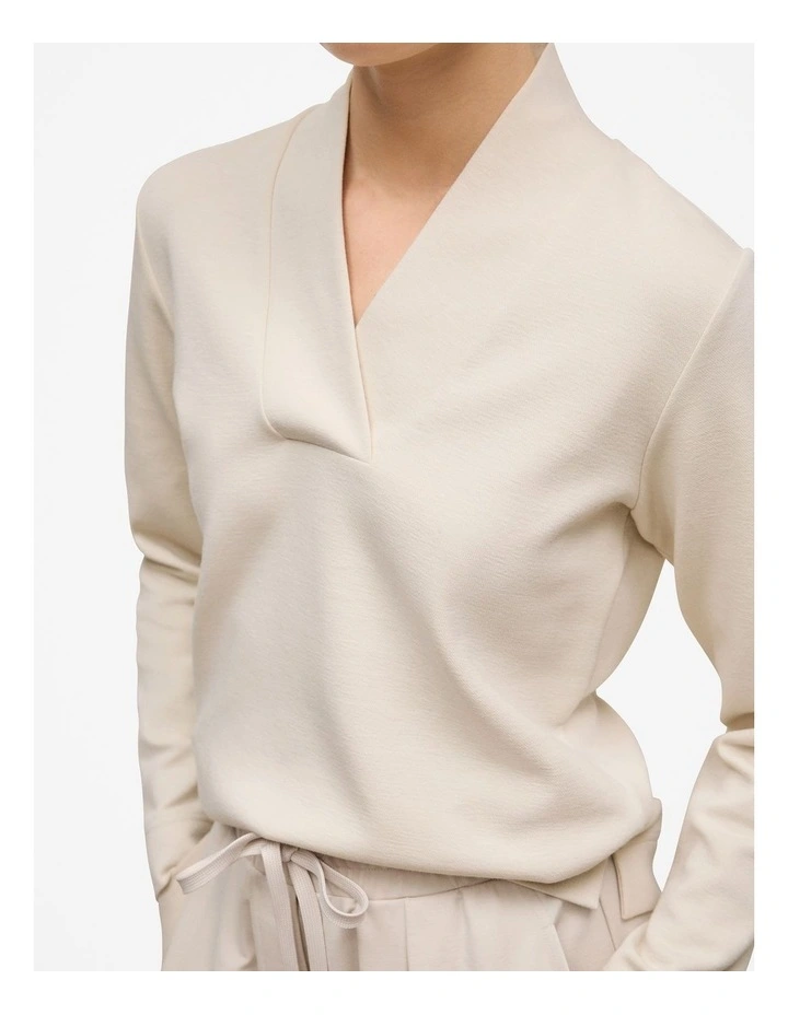 Jacquard Shawl Neck Sweat in Stone image 3