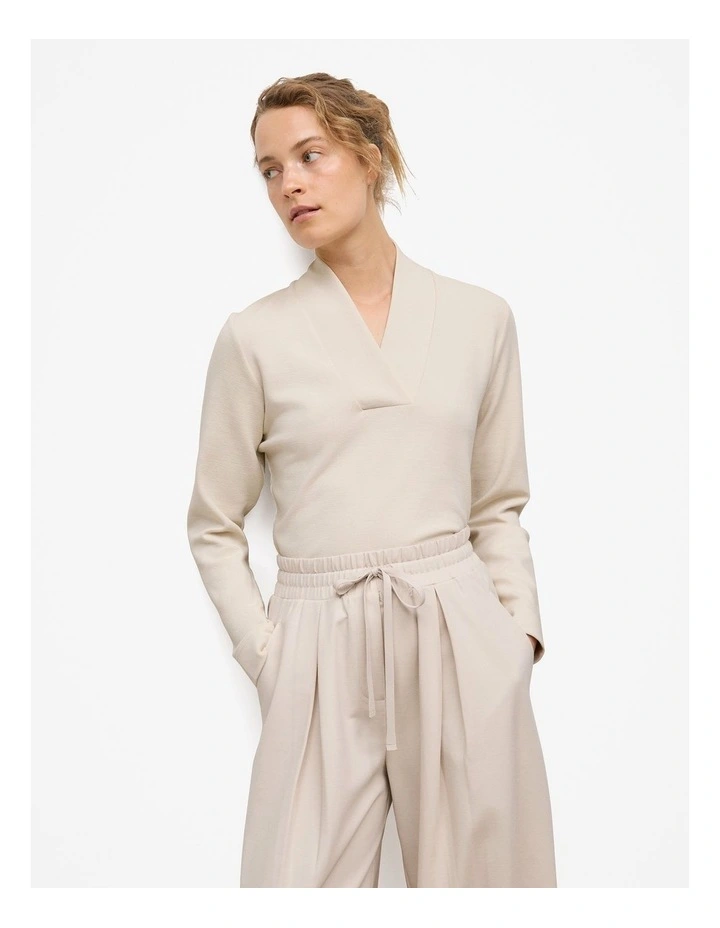 Jacquard Shawl Neck Sweat in Stone image 5