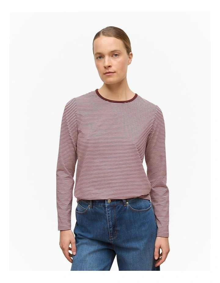 Brushed Cotton Stripe Long Sleeve T-shirt in Espresso image 1
