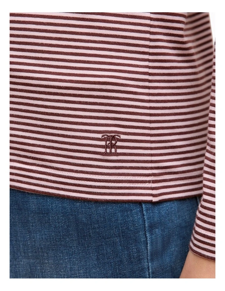 Brushed Cotton Stripe Long Sleeve T-shirt in Espresso image 3