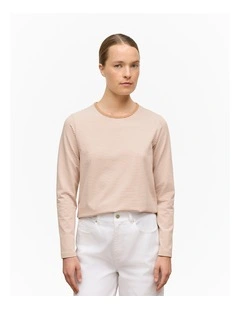 Brushed Cotton Stripe Long Sleeve T-shirt in Camel