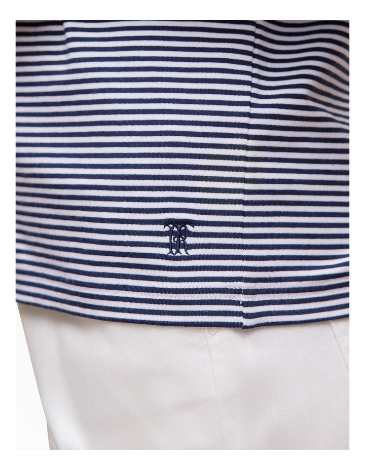 Brushed Cotton Stripe Long Sleeve T-shirt in Night Sky image 3